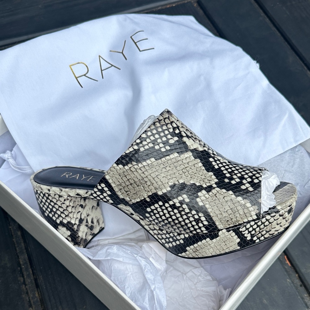 RAYE Black and Cream Snakeskin Platform Mule